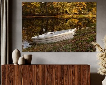 bootjes in het water tijdens de herfst met herfstkleuren op de achtergrond van ChrisWillemsen