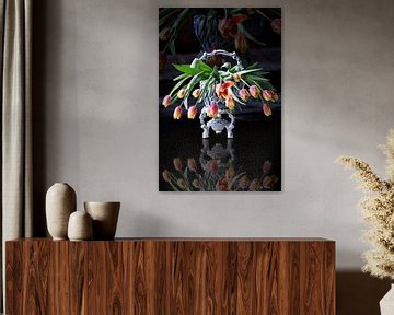 Dutch still life vase with tulips by ina kleiman