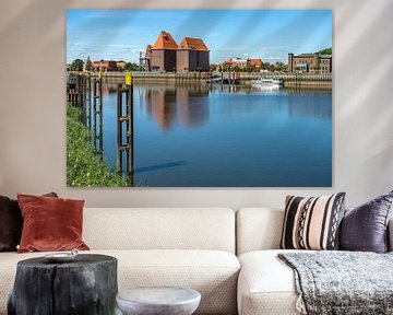 Granary en The Old Oilmill Alte �lm�hle in de haven van Wittenberge, Brandenburg, Duitsland van Peter Schickert