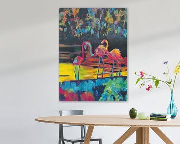 Flamingo's in de stijl van de impressionistische expressionistische Phoenicopterus Roseus