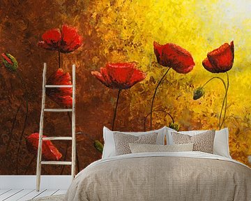 Klaprozen in gouden zon van Russell Hinckley