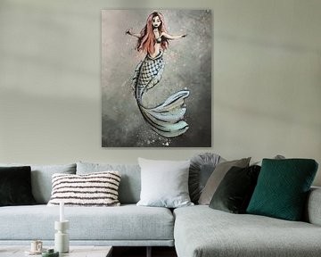 Digital art - mermaid with red hair by Emiel de Lange