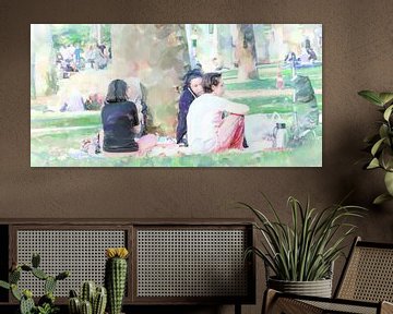 Les jeunes profitent d'une journée de printemps dans le parc sur Frank Heinz