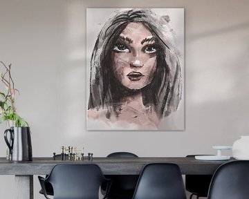Zähe junge Frau - Portrait digital koloriert von Emiel de Lange