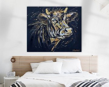 Schwarz/goldene Kuh von Vrolijk Schilderij
