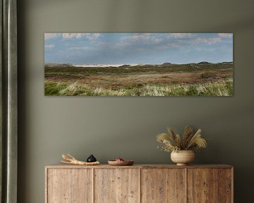 Panorama of a dune on Sylt with blue sky and clouds in the background by Hans-Heinrich Runge