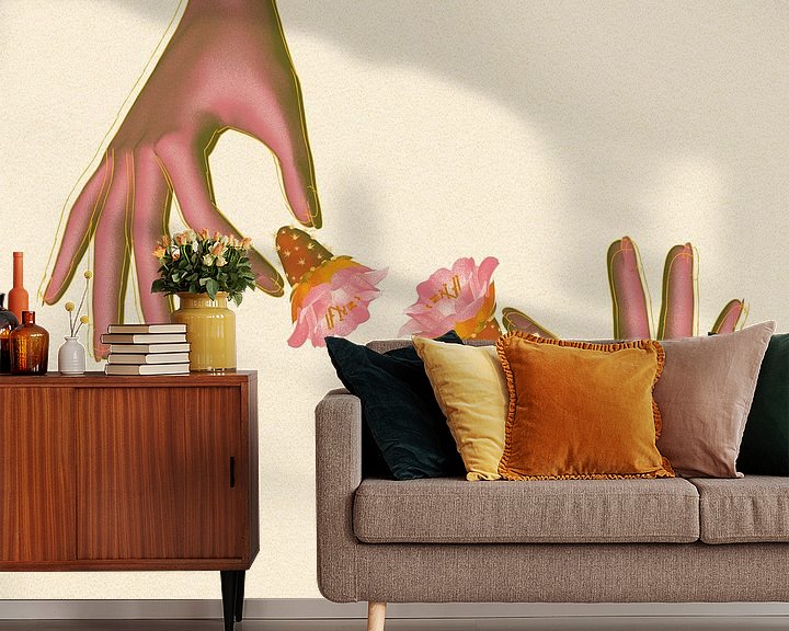Sfeerimpressie behang: hand vijgcactus bloem (gezien bij vtwonen) van Klaudia Kogut