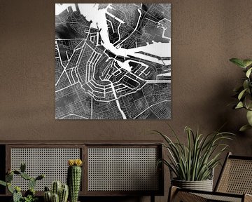 Amsterdam Noord en Zuid | Stadskaart op monochroom aquarel van WereldkaartenShop