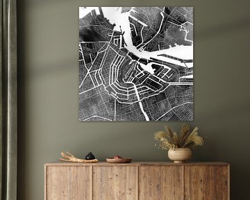 Amsterdam North and South | City map on monochrome watercolour by WereldkaartenShop