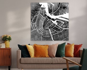 Amsterdam Canal Ring | City map on monochrome watercolour by WereldkaartenShop