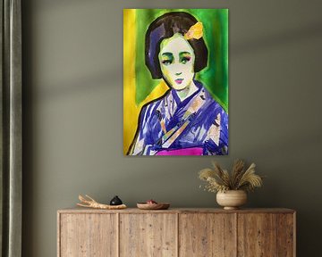 Green eyed Geisha van Helia Tayebi Art