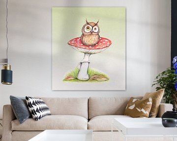 Owl on a mushroom by Bianca Wisseloo