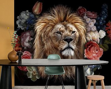 Lion head in the flowers by Dutch Art Works
