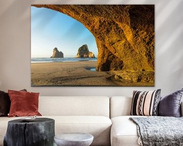 Wharariki Beach at sunset, Golden Bay, South Island, New Zealand, by Markus Lange