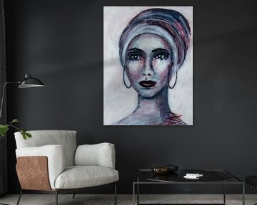 Portret vrouw met hoofddoek abstract van Bianca ter Riet