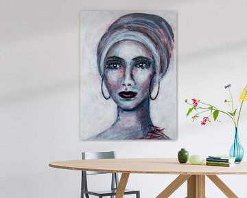 Portret vrouw met hoofddoek abstract van Bianca ter Riet