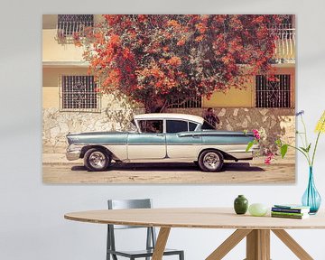 Chevrolet Bel Air 1958, onder de bougainvillea.