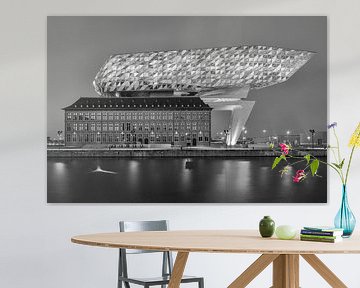 The port house of Antwerp in black and white