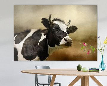 Kuh-Portrait im Landschaftsgemälde von Diana van Tankeren