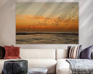 Vogelschwarm nach Sonnenuntergang von Monique van Middelkoop