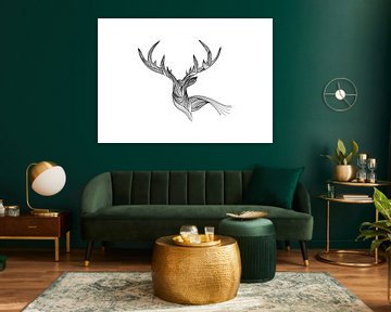 Poster deer - reindeer - black and white - lines by Studio Tosca