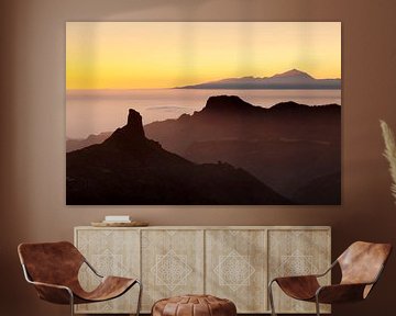 Roque Bentayga bij zonsondergang, Gran Canaria, Canarische Eilanden, Spanje van Markus Lange