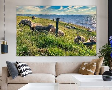 Schafe auf dem Deich von Digital Art Nederland