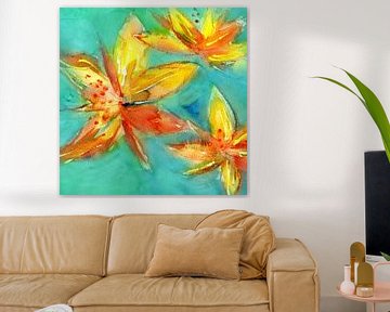 Lilies Turquoise - Yellow by Claudia Gründler