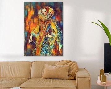Farbenfrohes Gemälde Königin Elisabeth von Bourbon von Slimme Kunst.nl