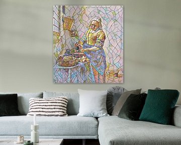 Die Milchmagd von Vermeer im Mosaik von Slimme Kunst.nl