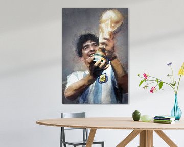 Oil painting portrait of Diego Armando Maradona by Bert Hooijer