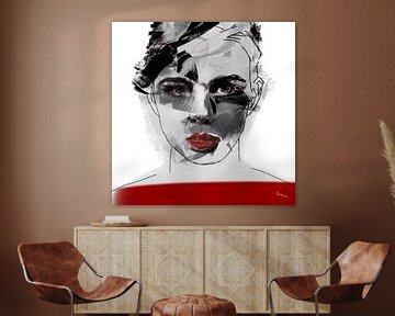 Portret vrouw, Red Label. van SydWyn Art