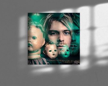 Kurt Cobain Linienzeichnung Portrait mit blauem Schein von Art By Dominic