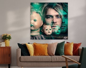 Kurt Cobain Lijntekening Portret met Blauwe Gloed van Art By Dominic