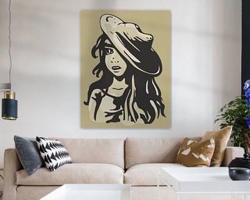 portret meisje met hoed - zand kleur van Emiel de Lange