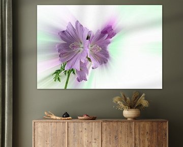 De wilde mallow (Malva sylvestris), tegen een abstracte achtergrond van Harry Adam