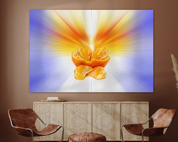 Mandarine vor einem farbenfrohen abstrakten Hintergrund von Harry Adam