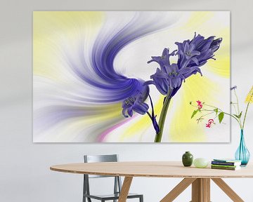 Blue bellflower, against a colourful abstract background. by Harry Adam