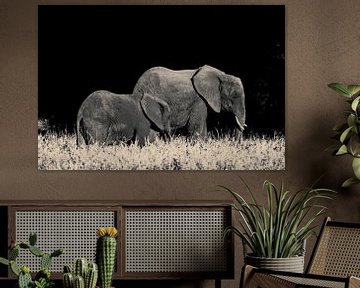 Elephant with young by Bart van Mastrigt