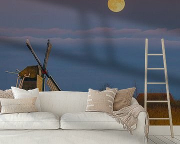 Vollmond auf der Noordermolen, Groningen, Niederlande