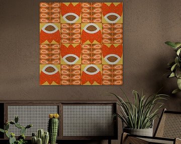Retro 70's vintage inspired art with flowers and leaves in warm yellow, orange and brown. by Dina Dankers