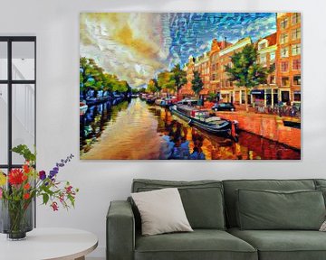 Farbenfrohe Malerei Amsterdam: Grachten von Amsterdam von Slimme Kunst.nl