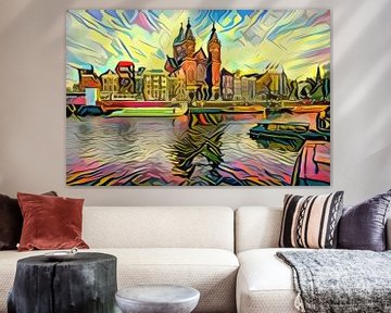 Abstract artwork Amsterdam: Central Station Amsterdam in style of Picasso by Slimme Kunst.nl