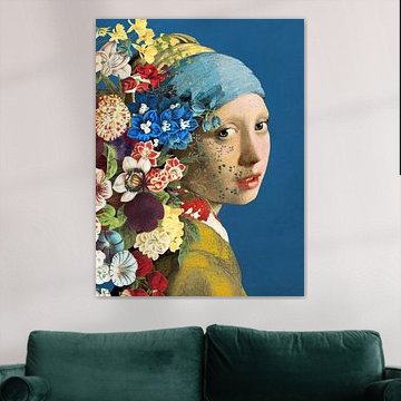 Meisje Met de Parel – Flowers on Blue Edition by Marja van den Hurk