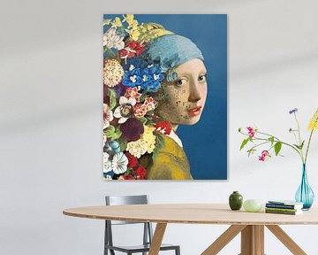 Meisje Met de Parel – Flowers on Blue Edition sur Marja van den Hurk