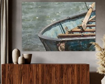 Blaues Ruderboot am Ufer des Nil von Frank Heinz