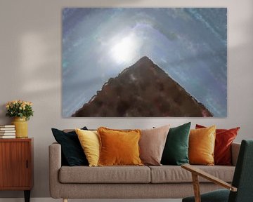 Un soleil éclatant derrière le sommet d'une pyramide sur Frank Heinz