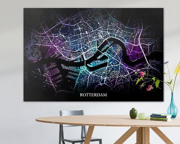 Rotterdam - Abstracte Plattegrond  in Zwart Paars Blauw van Art By Dominic