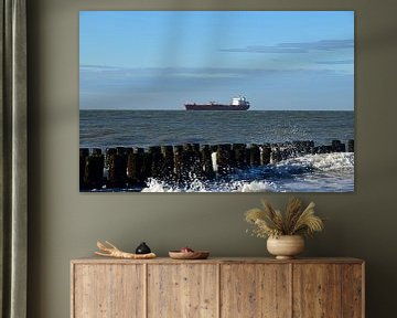 seascape with an oil tanker off the coast of Zeeland in the North Sea by Robin Verhoef