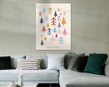 Colorful Christmas Trees - Kerst Print